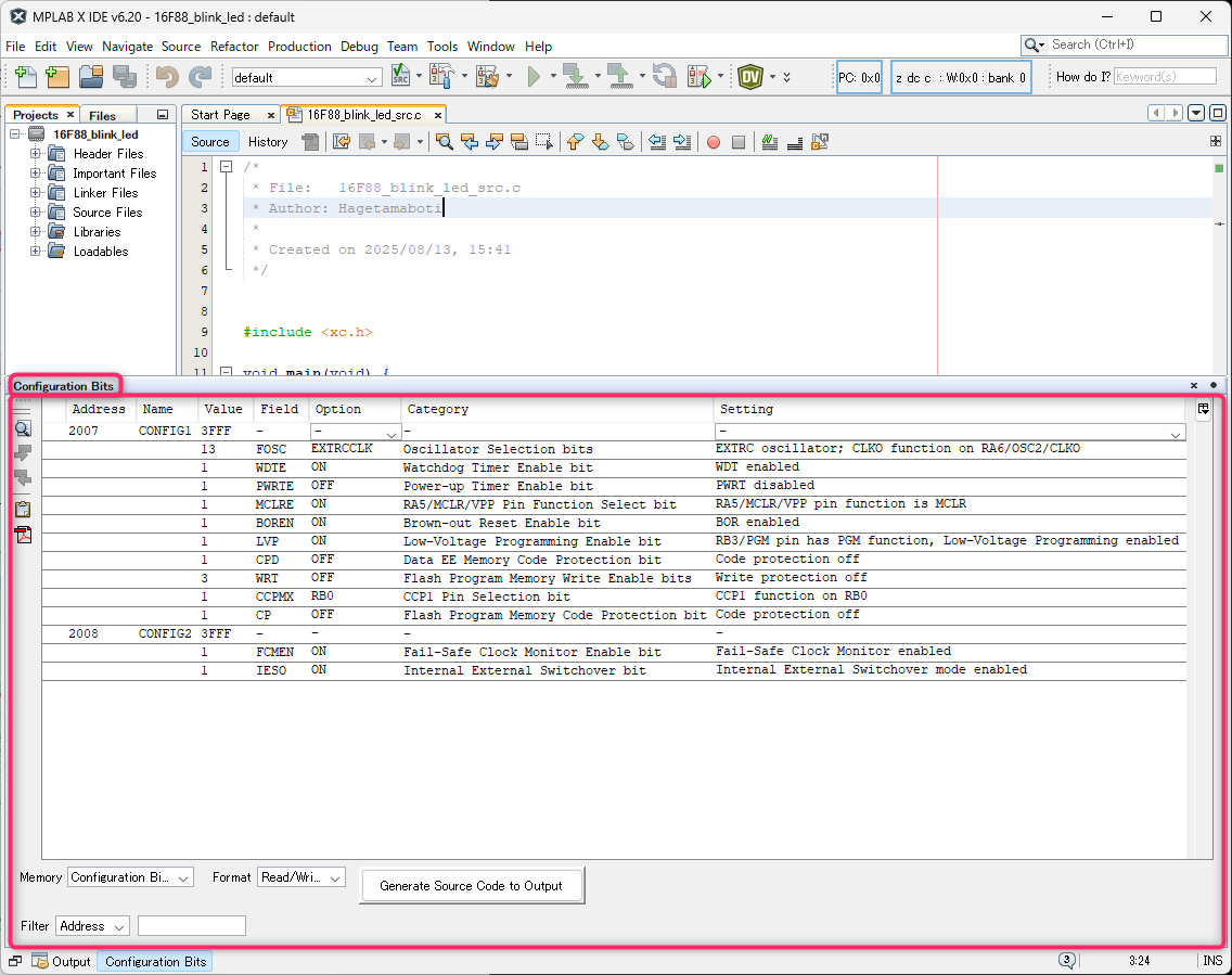 PIC16F88でLチカさせてみよう - ラズパイ実験室